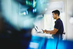 this is a man using the computer