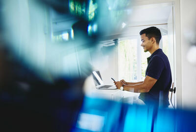 this is a man using the computer